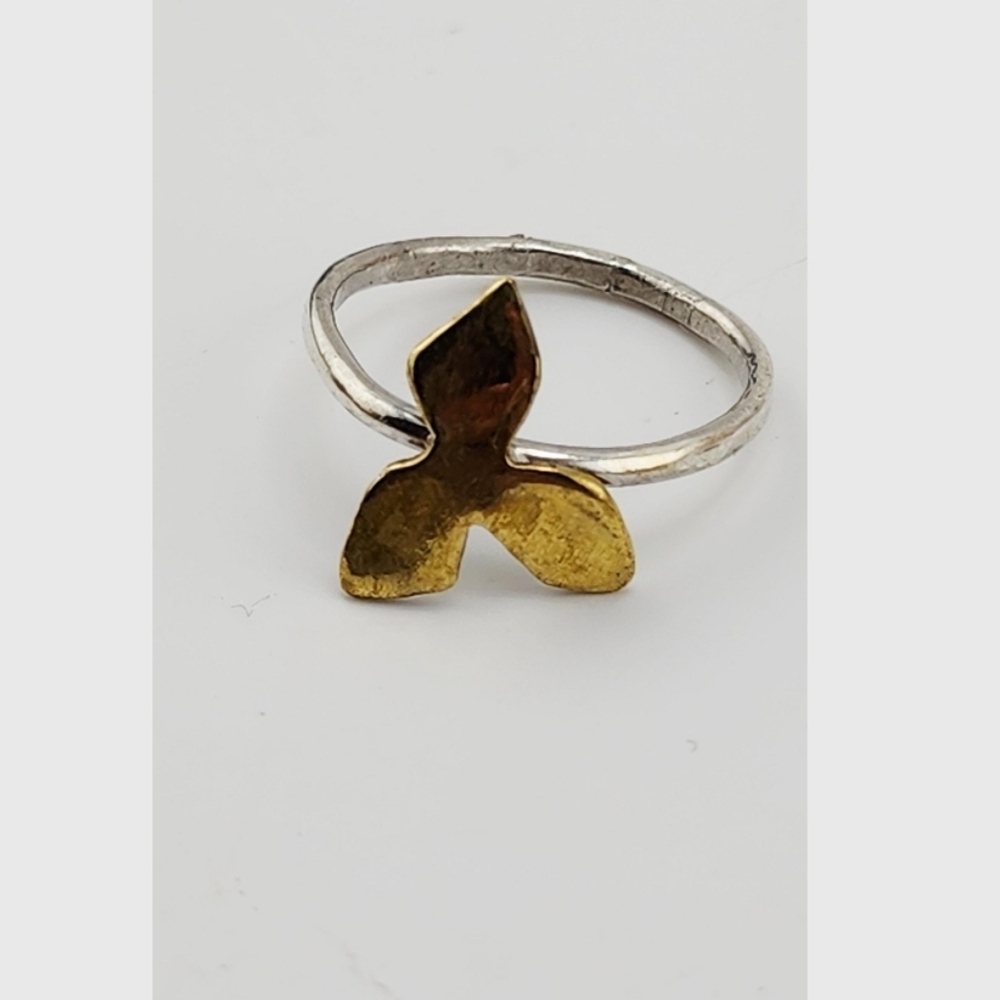 BRASS FLOWER MINIMILISTIC RING STERLING SILVER RING BAND SIZE 7